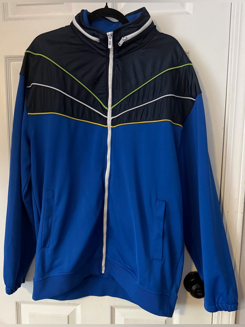 Ecko Unltd 2XL Blue Track Jacket Hidden Hood Y2K Colorblock Full Zip